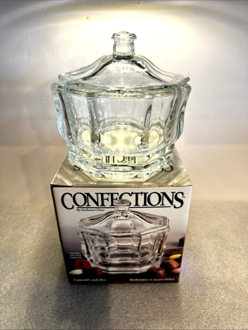 Vintage Indiana Glass Candy Box Confections Concord Octagon 5.75" With Lid NEW